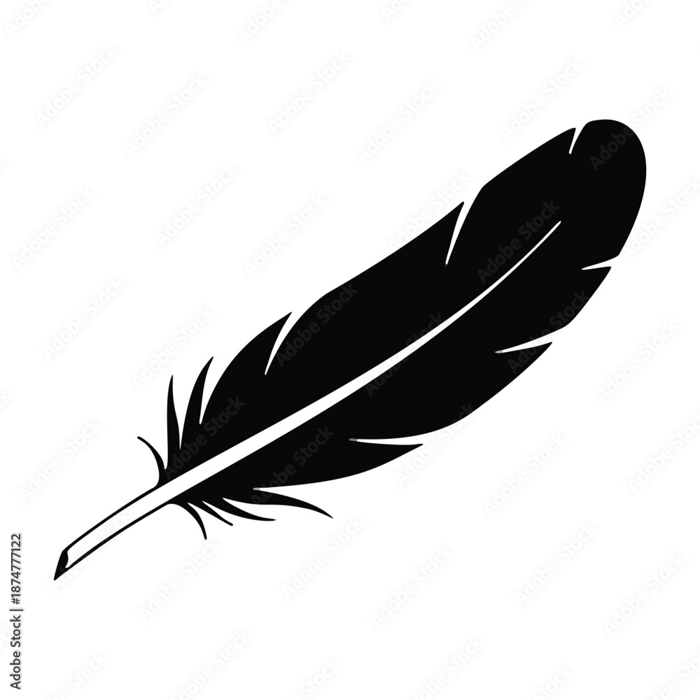 Fototapeta premium Elegant black feather on a pure white background an artistic silhouette