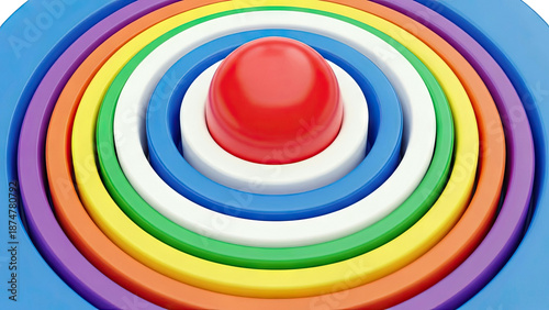 Concentric Rainbow Circles with Red Sphere