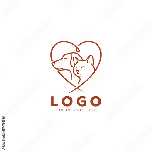 Pet care logo with dog and cat line art animal clinic symbol