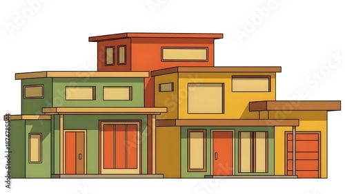 1970s Houses Flat Illustration