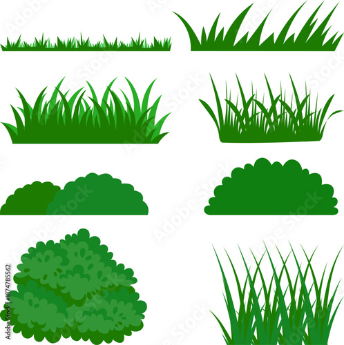 Green grass or forest icon set. set of green grass vector. Set of green grass tufts and patches isolated on white background, perfect for adding a natural touch to any project. Vector illustration.