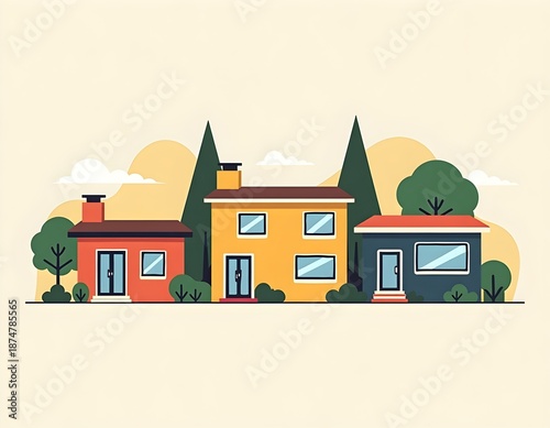 1970s Houses Architecture Flat Illustration