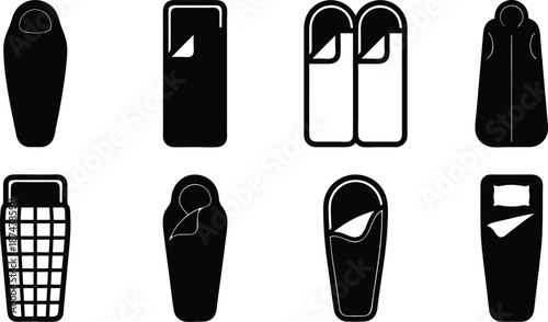 Collection of various hotel amenities and bathroom slippers icons on white background