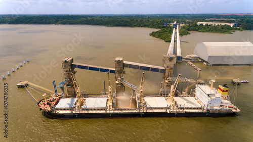 Port operation with soybean bulk carrier in Barcarena, Amazon, Brazil
