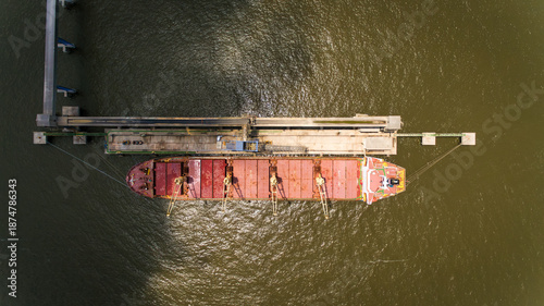 Top view of soybean bulk carrier loading at Amazon river