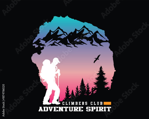 Climbers Club Adventure Spirit Mountain Hiking Silhouette Emblem