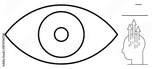 Focus concept. Abstract visual of an eye observation, alongside a head with arrows focus and cognitive processes. Focus in mindfulness, vision, learning, creativity, and problem-solving