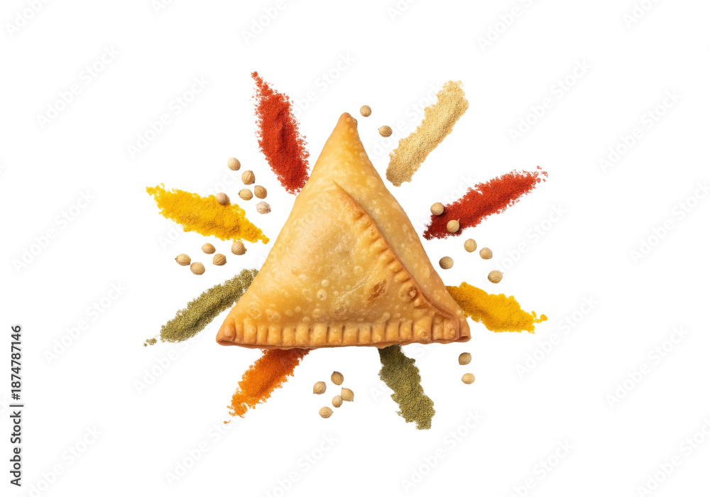 Fototapeta premium colorful spice dust samosa on white background