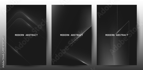 Modern Abstract Black Background Set with Glowing Lines
