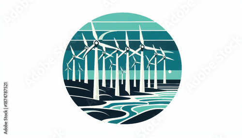 Wind Turbines Renewable Energy Illustration.