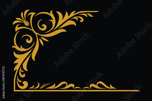 Luxury Rectangular Golden Ornament Frame with Baroque Rococo Scrollwork on White Background