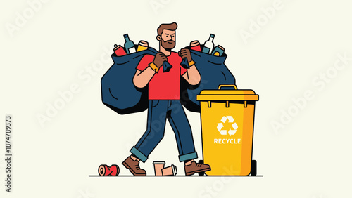 Man carrying recycling bags to bin.