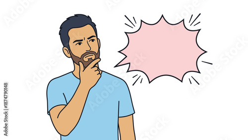 Man with beard thinking with a thought bubble.