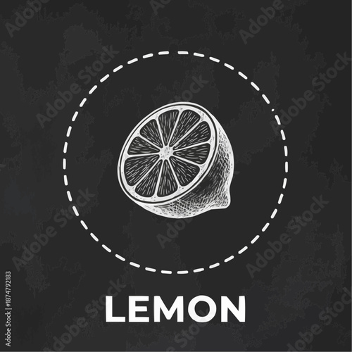 Lemon illustration on a black background with copy space
