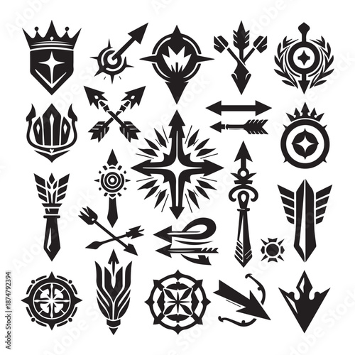 Collection of various tattoo arrows and feather designs