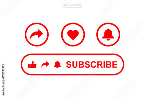 Like, share, follow, subscribe button icon. Video symbol. Social media app. vector illustration stock