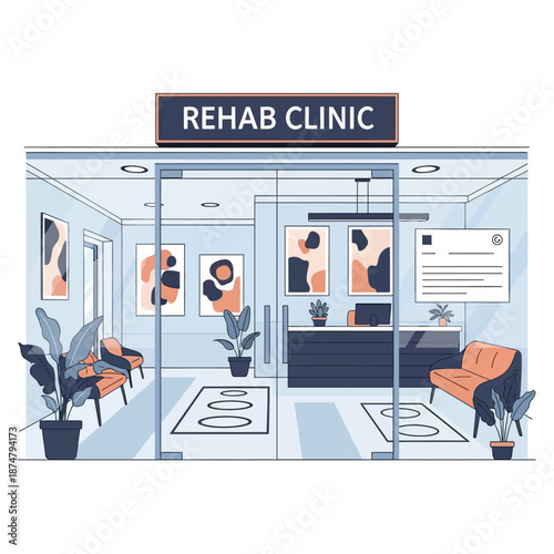 Rehab Clinic Entrance and Interior View.