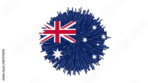 A vibrant, explosive representation of the Australian flag, symbolizing national pride and energy