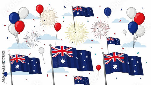 Celebrate Australia's National Day with Festive Balloons, Flags, and Fireworks