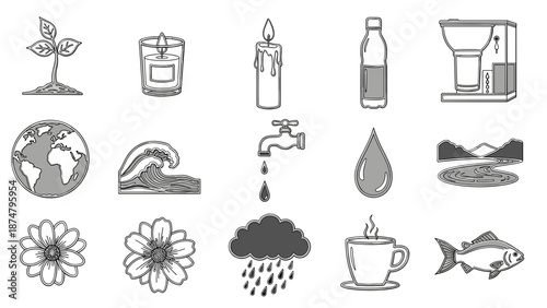 Collection of environmental and nature related icons and symbols