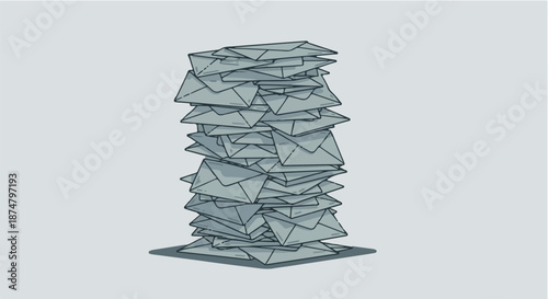 Stack of numerous envelopes conveying messages or documents symbolizing communication and the volume of mail received