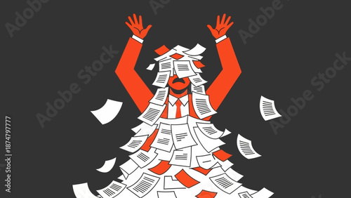 Woman Overwhelmed by Paperwork Stress.