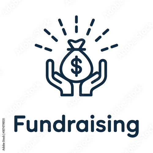 Fundraising concept with hands holding money bag icon and dollar sign