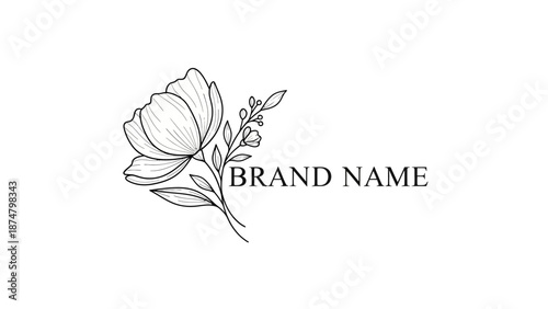 Elegant Hand-Drawn Floral Logo Design with Brand Name.