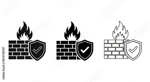 Set of firewall protection icons representing security and safety.