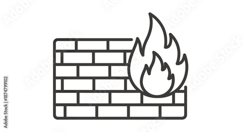 Illustration of a firewall symbol with brick wall and flame icon.