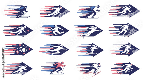 Collection of running athletes in various dynamic poses track
