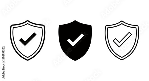 Set of three shield icons with check marks representing security and protection concepts.