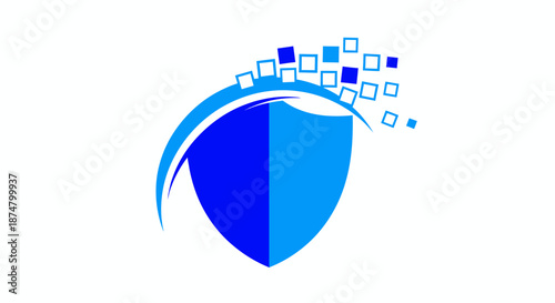 Abstract digital shield symbol representing cybersecurity and data protection.