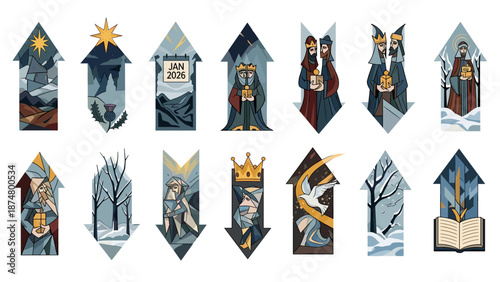 Collection of whimsical christmas characters and festive icons