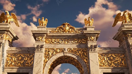 Golden Archway Under Blue Cloudy Sky.