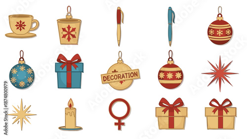 Collection of christmas ornaments and decorations