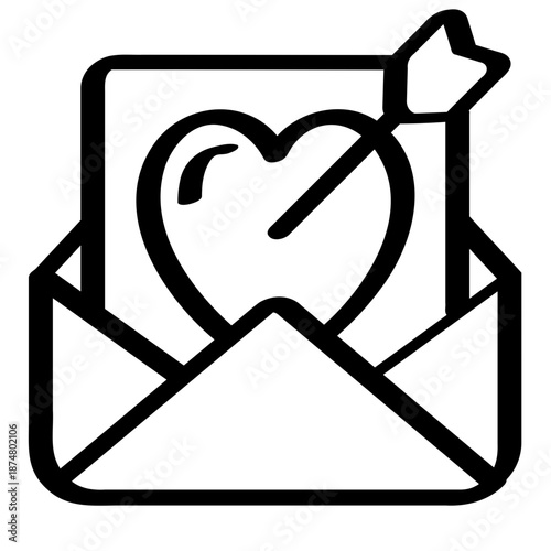 Outline hand drawn heart letter illustration. Message of love. Romance theme with line style.