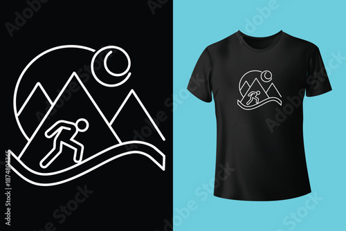 skier descending with powder trails on retro rays t shirt design