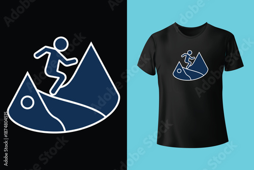 skier descending with powder trails on retro rays t shirt design