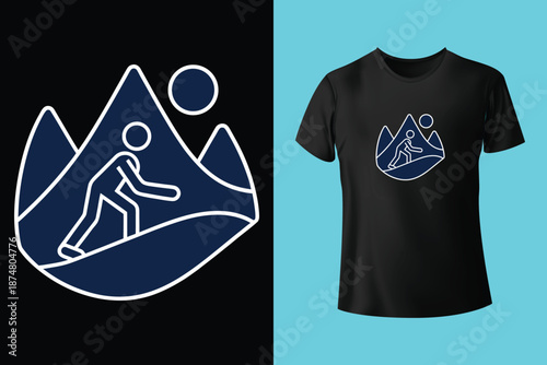 skier descending with powder trails on retro rays t shirt design