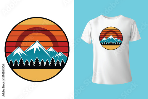skier descending with powder trails on retro rays t shirt design
