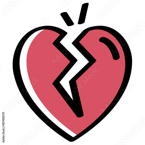 Color hand drawn broken heart illustration. Sad emotion. Heartbreak concept with filled color style.