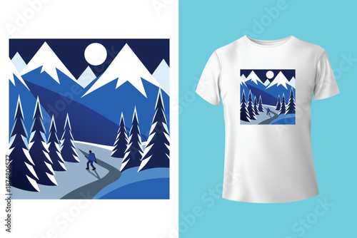 Extreme winter sport. Vector ski club retro badge. Concept for shirt, print, seal or stamp with mountain, ski, ski glasses. Family vacation, activity or travel. For logo design, patches