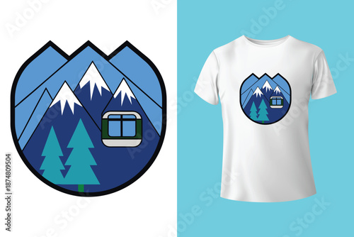 Snowboarder in Action T Shirt Design with Frosted Horizons and Mountain Landscape Vector Illustration Isolated on White Background Adventure and Conquer the Peaks
