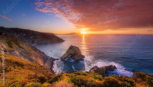 Vivid Sunset Over A Dramatic Coastline