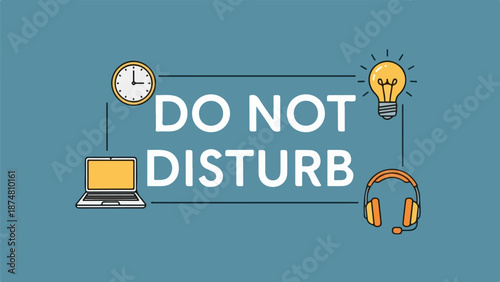 Modern graphic design with 'DO NOT DISTURB' text and four icons on teal background