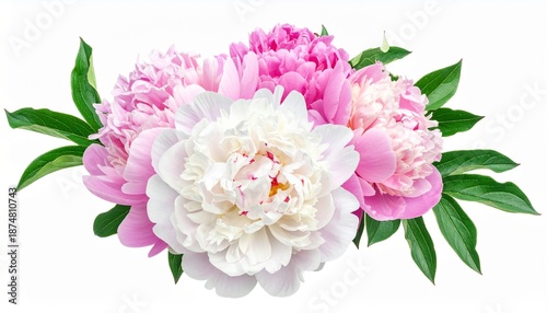 Wallpaper Mural Elegant Bouquet of Pink and White Peonies with Lush Green Foliage on a White Background. Torontodigital.ca