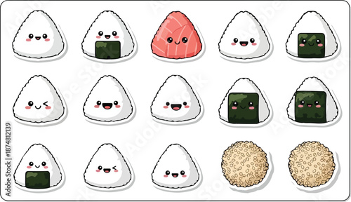 Cute Japanese Onigiri Rice Balls with Various Expressions and Toppings