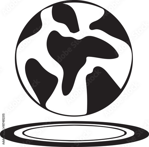 Silhouette vector illustration of a globe with continents represented by irregular shapes, symbolizing global connectivity and internationalism, set against a plain background