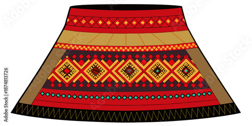 Traditional Lao Hand-Woven Silk Fabric with Red and Black Geometric Diamonds, Close-up of Authentic Lao Silk Craftsmanship featuring Traditional Tribal Motifs